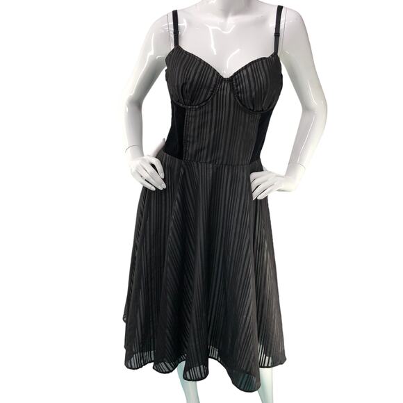 Lip Service Womens Size L Dress Black Stripe Bustier Cotton Fit And Flare - Picture 12 of 16